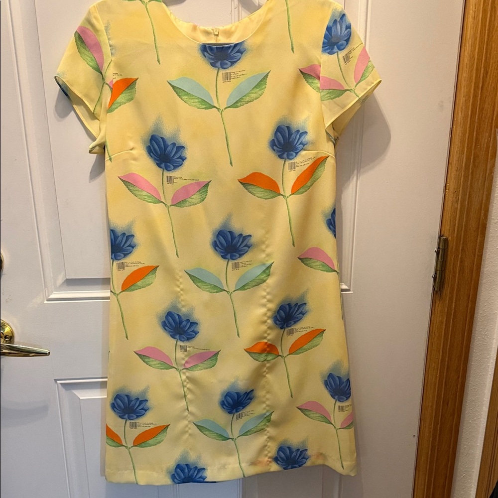 Casual Corner Yellow Dress with Blue Floral Print